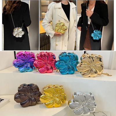 Fashion Metal Flower Shaped Crossbody Bag for Women Gold Box Shoulder Bags Shinny Evening Party Clutch Bag Small Phone Purses