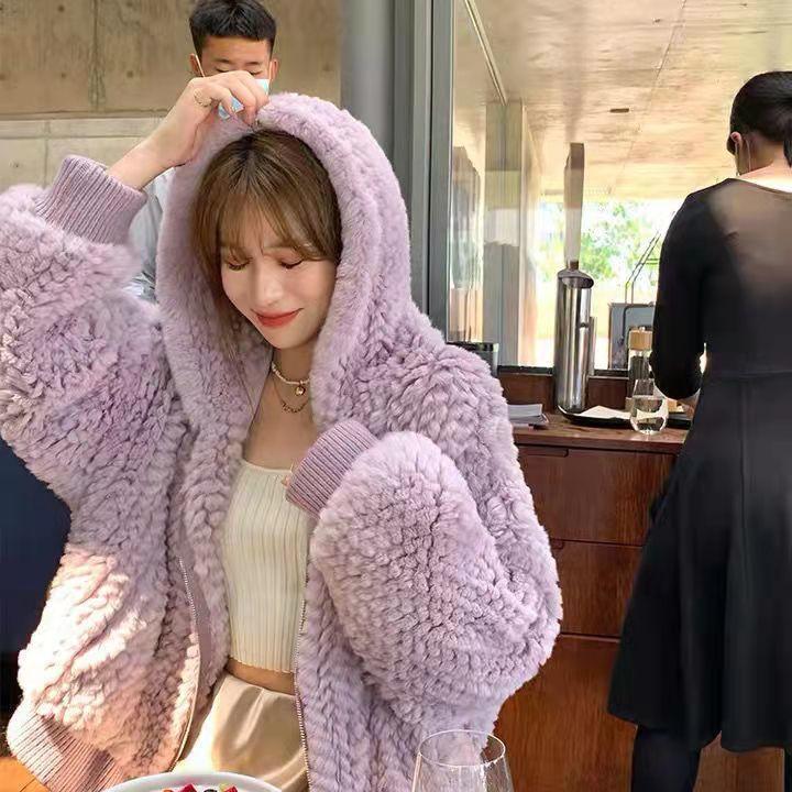 Imitation Fur Jacket Women's Autumn and Winter Rex Rabbit Fur Coat Thickened Loose Short Plush
