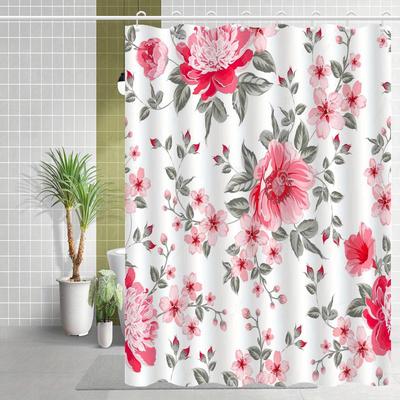 1pc Nordic Elegant Pink Floral Shower Curtain, High-end Elegant Bathroom Curtain, Bathroom Decoration Pattern