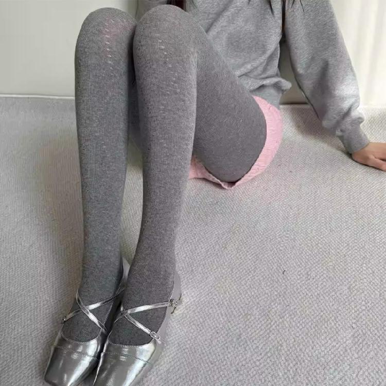 Women Hollowed Plaids Pattern Stockings Cotton Pantyhose Solid Color Winter Opaque Tights Bottoming Leggings Hosiery
