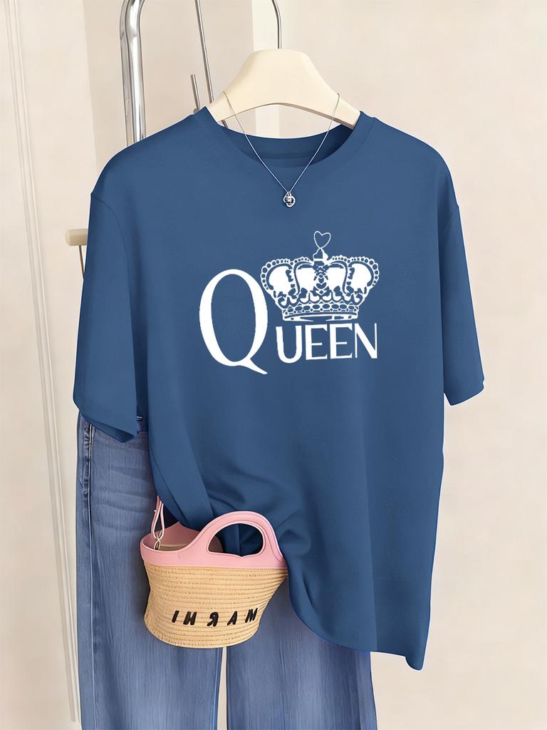 Queen Crown Graphic Printed TShirts Womens Basics ONeck T Shirts Comfortable Loose Short Sleeve Tops Summer Soft Woman Clothes