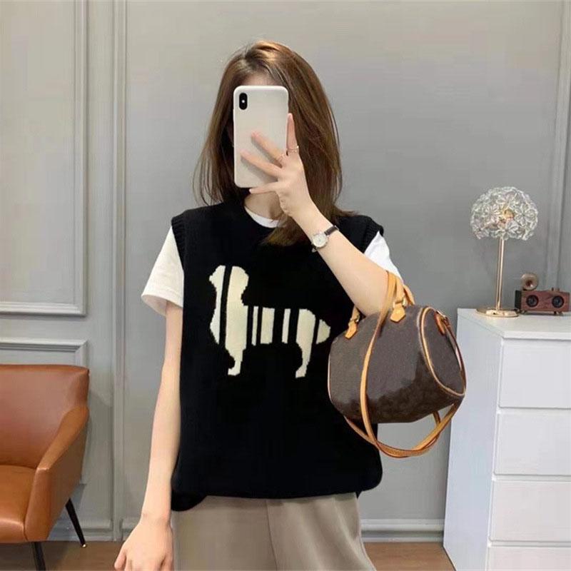 Sleeveless Vest Knitted Outer Vest Women Clothing Autumn New Cartoon Round Neck Pullover Vest Sweater Female Top