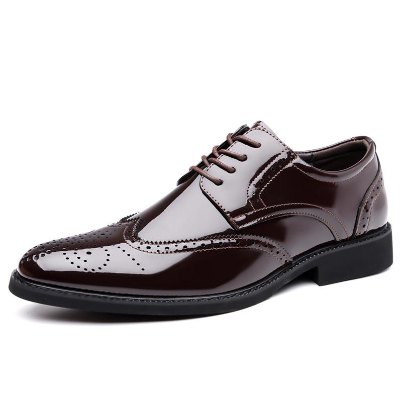 

2025 New Carved Brock British Patent Leather Business Dress Leather Shoes Men s Lace-Up Derby Shoes Pointed Youth 48