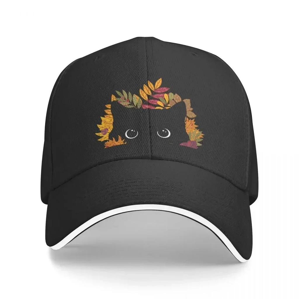 Black Cat Peeking Spying Autumn Fall Cap Baseball Cap Beach Hat Hip Hop Ball Cap Unisex Hats Womens