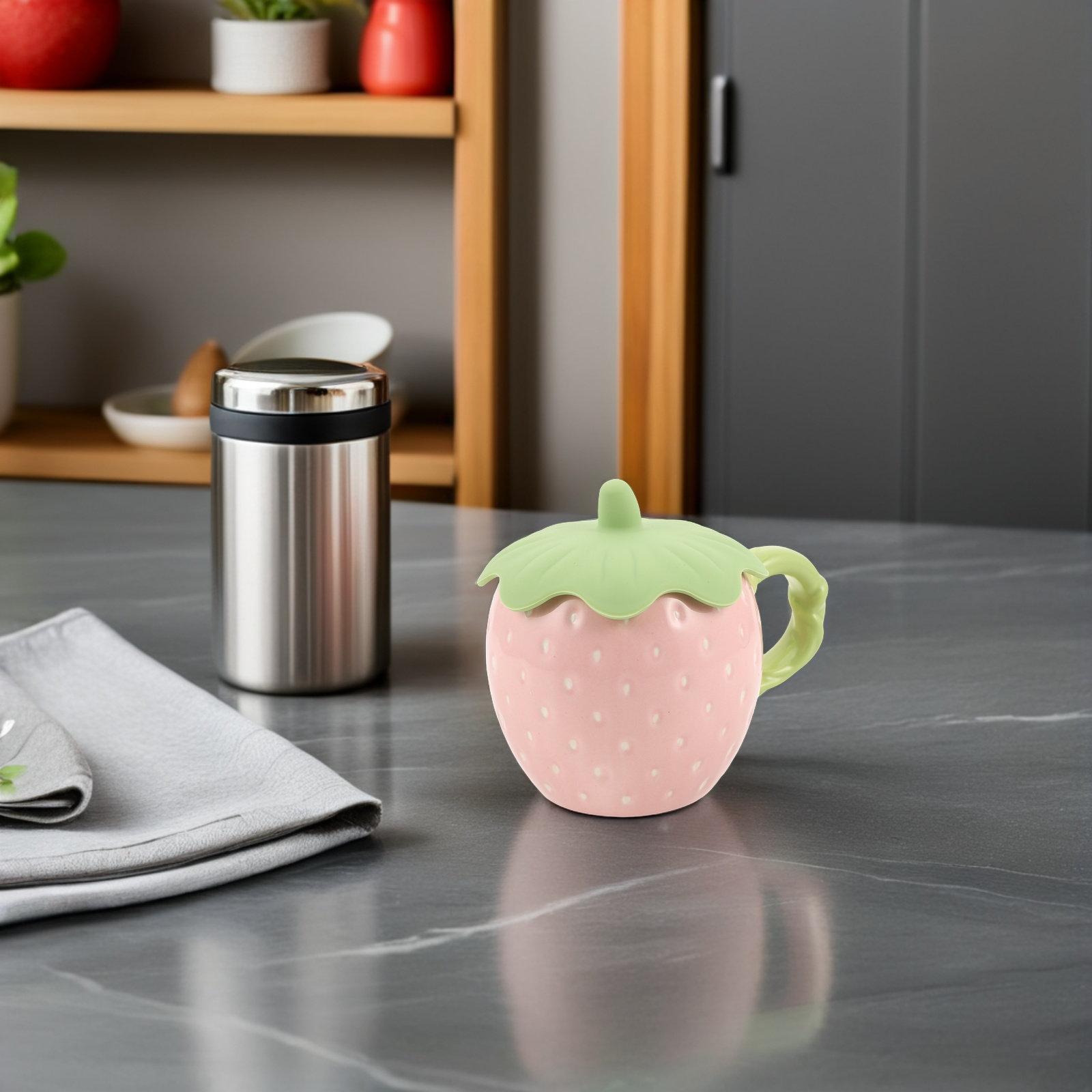 Strawberry Ceramic Mug Pink Cute Fruit Shaped Coffee Cup Handle Porcelain Home Office Tea Mug Party Water Cup Strawberry Cups other