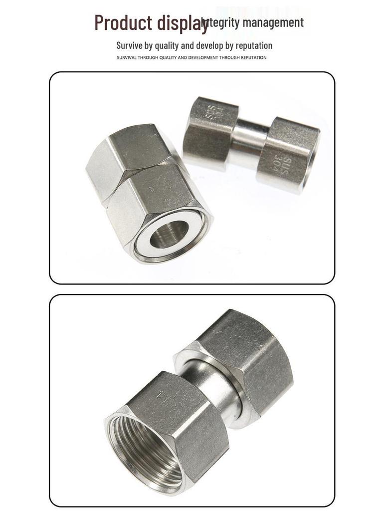 304 Stainless Steel Swivel Union Female Thread Pipe Fitting, Double Female Thread, 6 Points, 4 Points, 1 Inch, for Water Meter/Pump