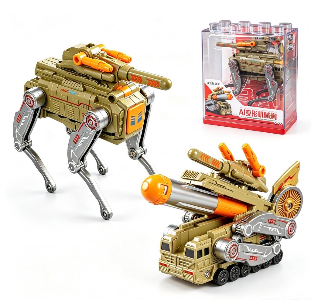 Educational Transformable Robot Toy for Children, Machine Dog Figure Can Turn into Tank, Portable Fidget Spinner Toy