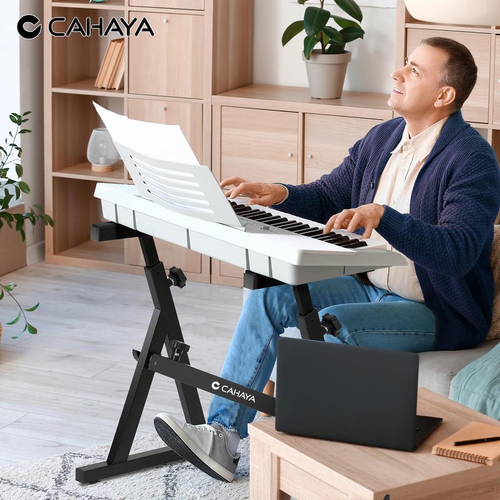 CAHAYA Keyboard Stand with Headphone Height Adjustable Left and Right Width Adjustable Maximum Load Fixed Triangular Sturdy and Stable Keyboard