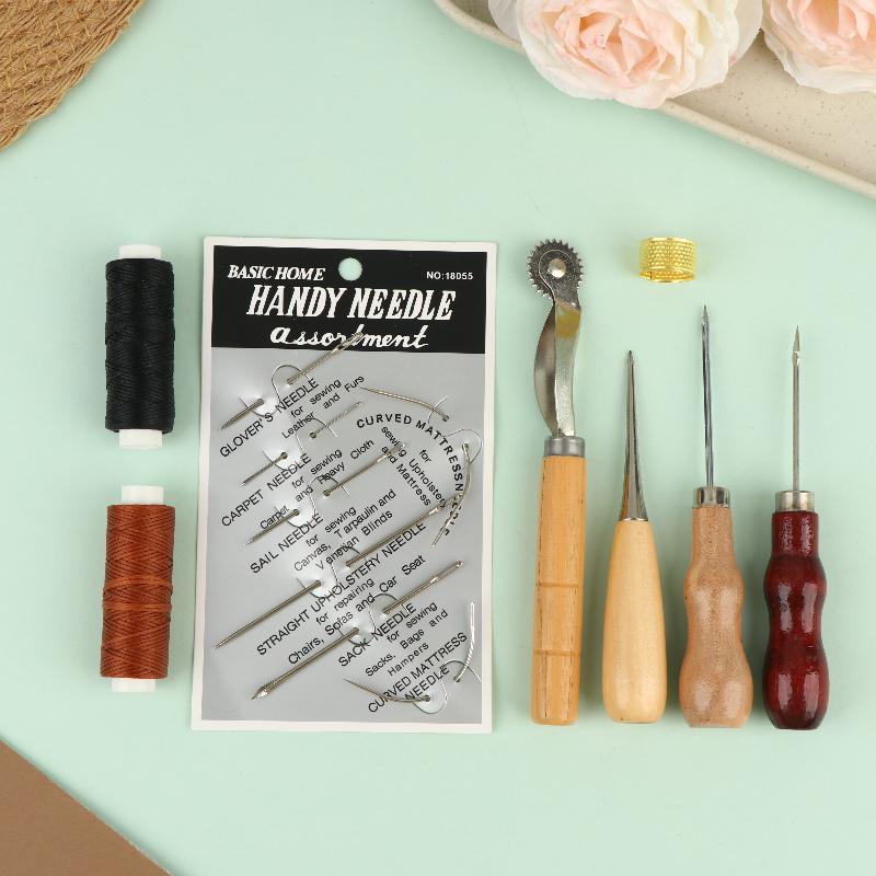Leather Sewing Tools Kit Wear Resistant DIY Leather Craft Hand Stitching Set for Shoe Bag Repair Work