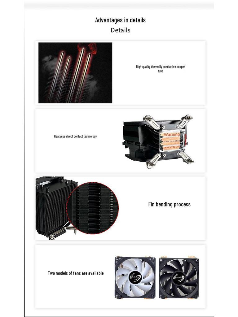 Black Fin Pure Copper CPU Cooler with 4 Heatpipes for 2011, 115X, and 1700 Platforms - Silent Desktop Fan