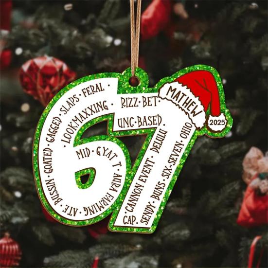 Sechs Sieben Holzornament Lustiger Teenie-Slang Weihnachtsbaumschmuck Humor 67 Meme Geschenk für Teenager