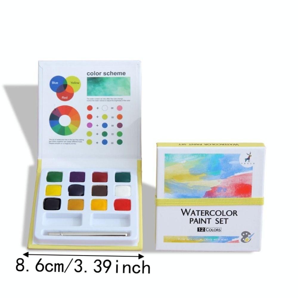 12 Colors Solid Watercolor Paint Set Portable Non‑toxic Travel Watercolor Set Travel Size Solid Watercolor Paint Box Travel