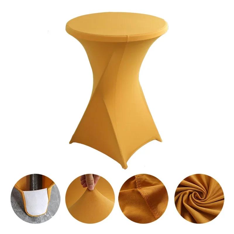 Pure Color Table Cloth Elastic Bar Table Cover Dustproof Polyester Round Tablecloth