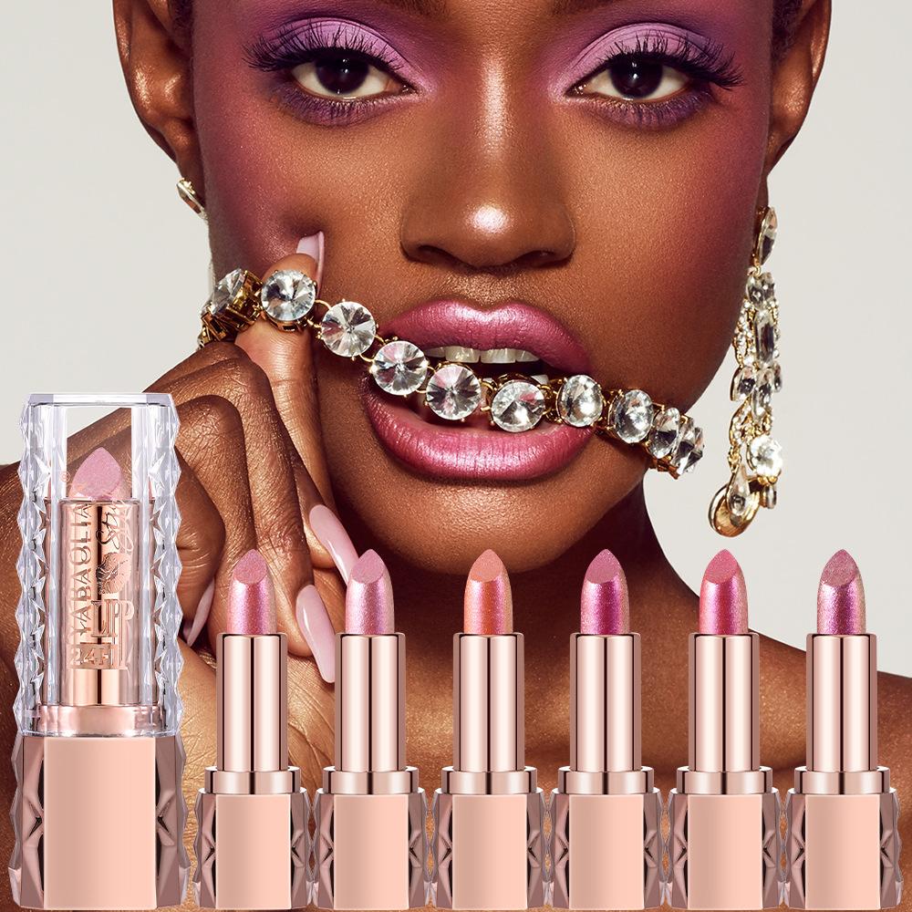 Fine Glitter Lipstick, Quicksand Gold Lipstick, Moisturizing Silky Mermaid Girl Pink, Long-lasting Waterproof, Grapefruit Orange