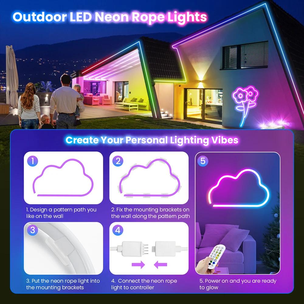 30M Outdoor RGB Neon Lights 24V Flexible Waterproof Silicone Neon Rope Light Gaming Home Decor DIY Wall Led Neon Strip Lights