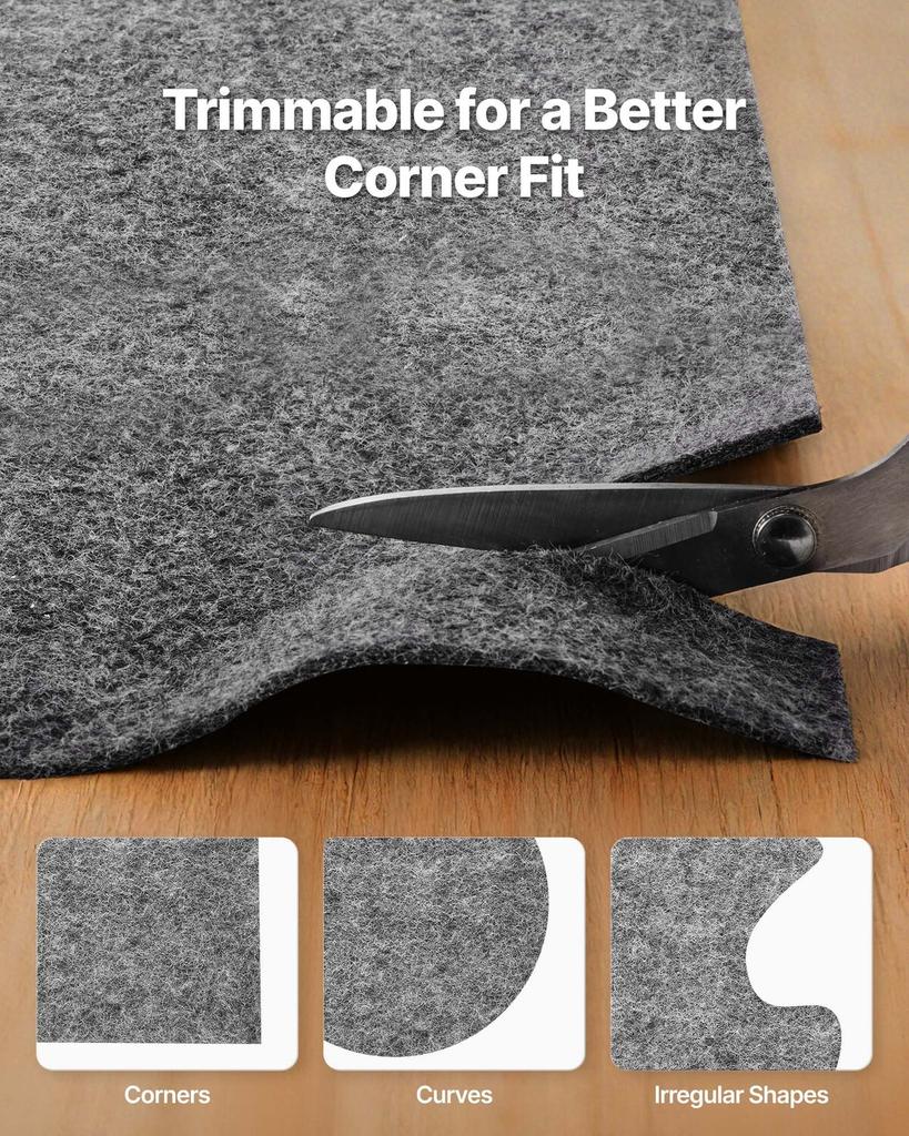 Rug Pad 0.91 x 1.52 m, Non-slip Carpet Area Pad, Rug Mat Padding with Dual Surface Felt Cushion & Rubber Gripper, Hardwood Floor Protection for All