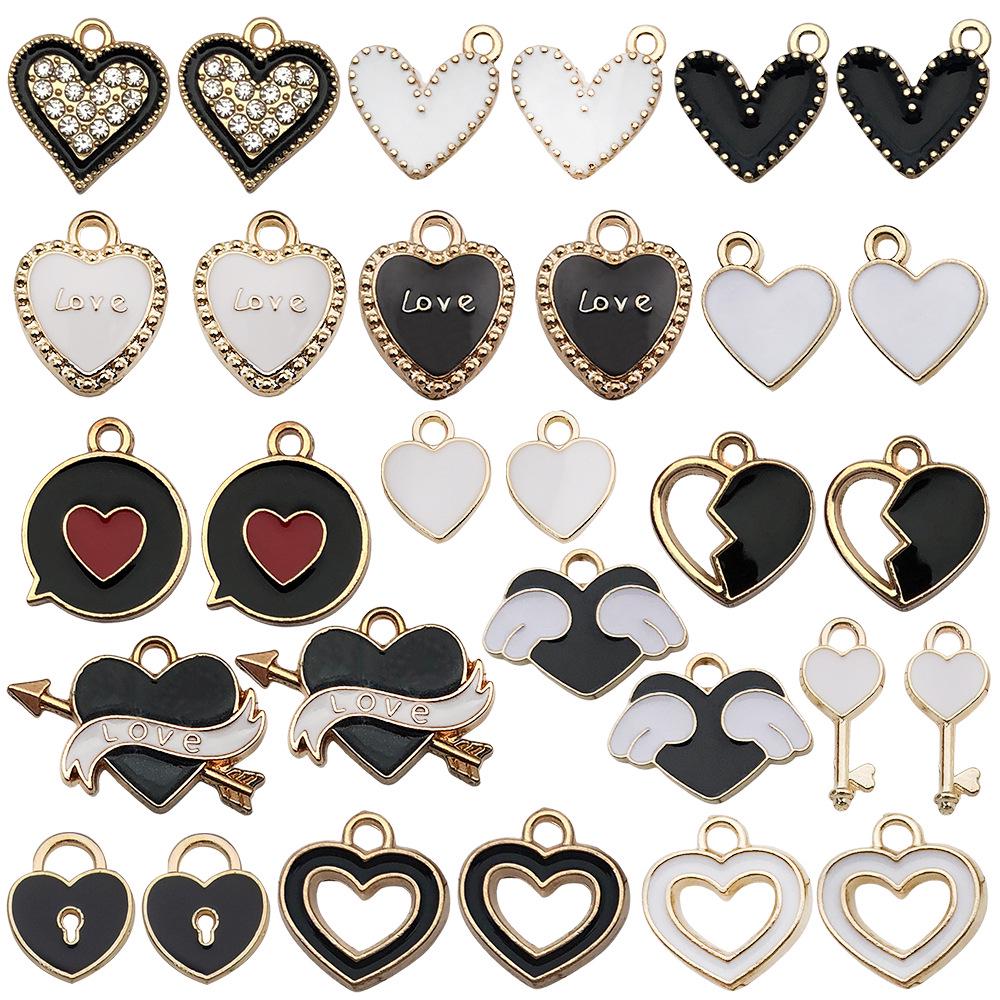 Mixed Drip Oil Heart-Shaped Pendant Charms - Handmade Necklace & Bracelet Accessories, Minimalist Style