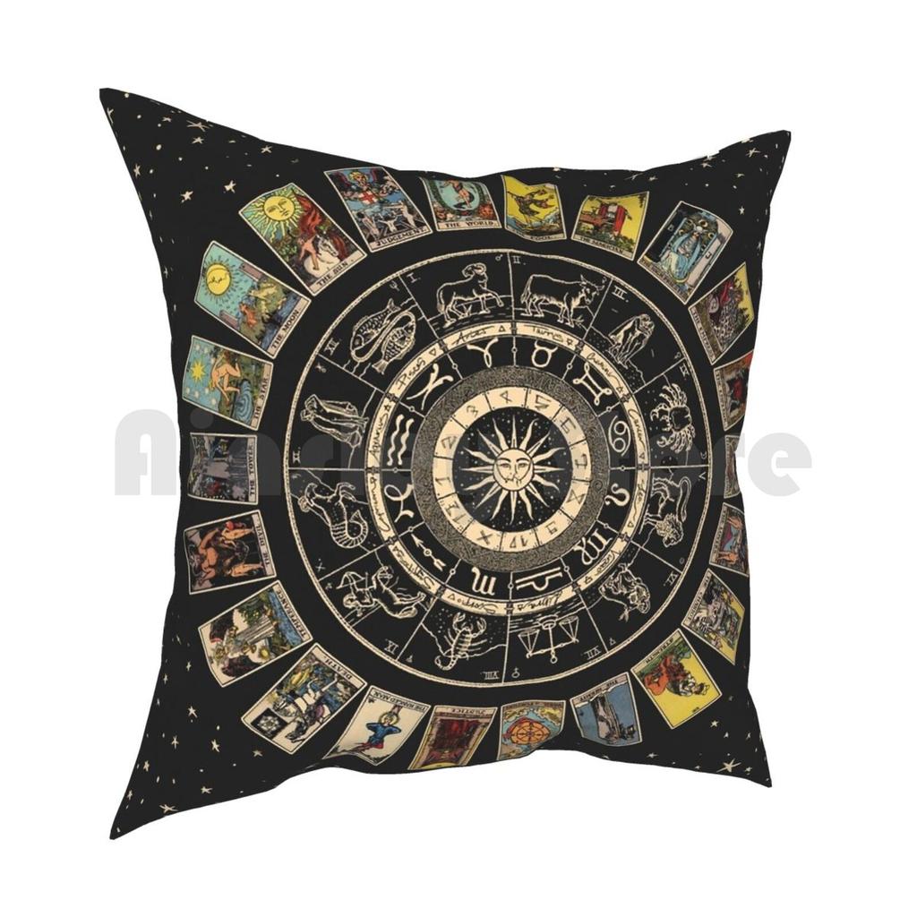 Wheel Of The Zodiac Astrology Chart The Major Arcana Tarot Pillow Case Printed Home Soft Throw Pillow Labyrinth