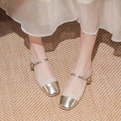 Xiaoxiangfeng Single Shoes Women'S Summer Versatile Small Leather Shoes Late Evening Wind Color Matching Light Mouth Thick Heel Mary Jane Shoes