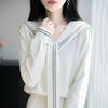 Navy Collar Knit College Style Women's Pullover Sweater - Autumn Winter, Long Sleeve, Loose Fit, Versatile.