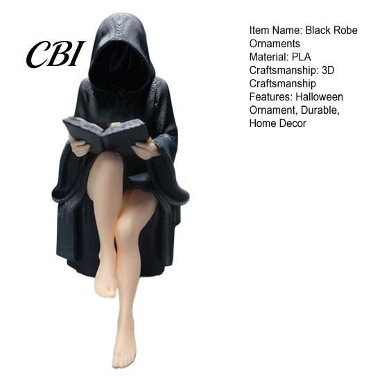 Halloween Decor Statue Black Robe Girl Ornament, Dark Style, with Balanced PLA Material Figurine Base Sitting Figurine, Durable Detailed Texture
