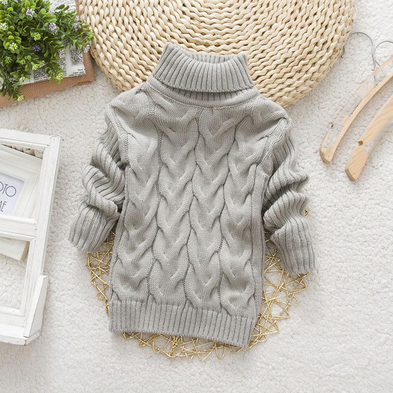 Maglione invernale da bambino, ragazza, in maglia spessa con collo alto e fondo a costine