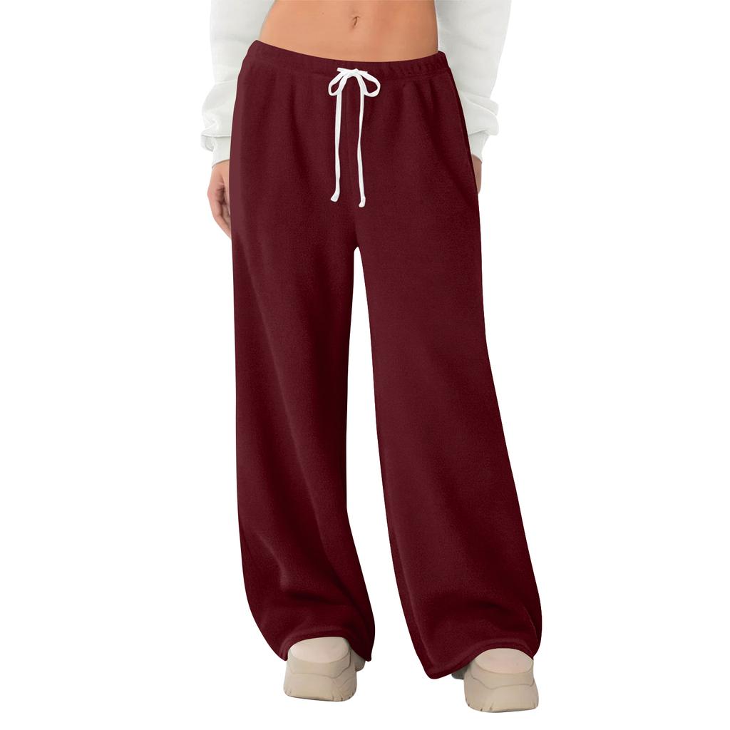 Women's Fleece Wide Leg  Elastic Waist Drawstring Loose Pants Drawstring Pajama Pants Sleepwear Trousers