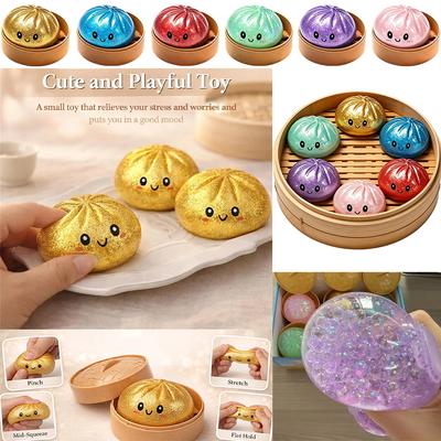 Realistic Giant Dumpling Squeeze Toy with Bamboo Steamer, Stress Relief Toy for Adults and Students, Gift