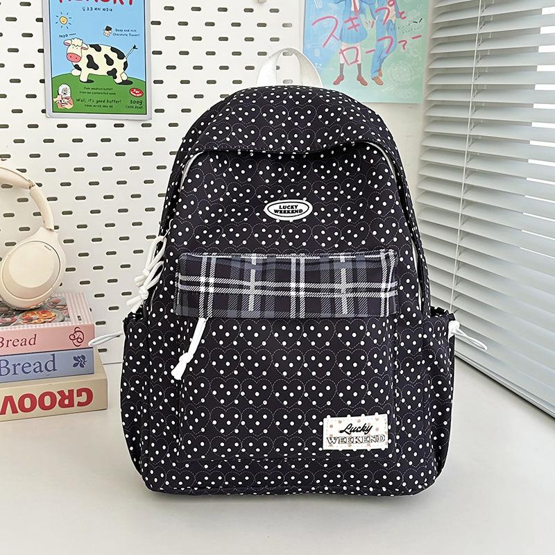 Schoolbag Korean Version Ins Small Fresh Schoolbag Cute Polka Dot Girl Heart Large Capacity Backpack Niche Light Class Backpack