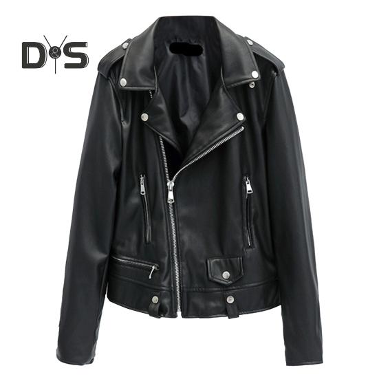 

Женская куртка из искусственной кожи с гладкой поверхностью, отложным воротником, застежкой-молнией, декором, длинными рукавами, мотоциклетное пальто, верхняя одежда для путешествий XL чёрный