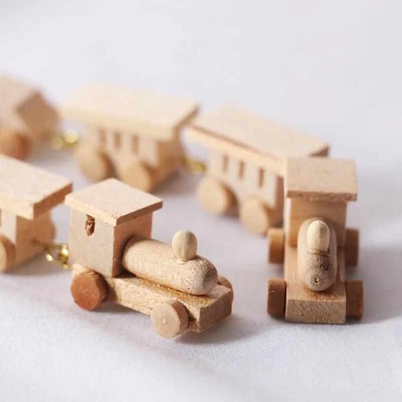 Dollhouse Miniature Wooden Mini Train Ornaments Kids Gift Toys Model Christmas Party Kindergarten Decor Furniture Scene Accessor