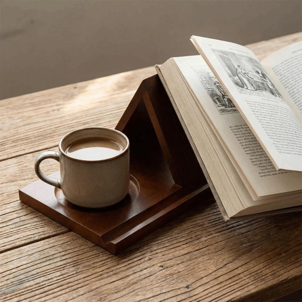 2-in-1 Dreieckiger Holz-Bücherhalter Stabiler freistehender Bücherständer Moderner Lese-Ständer Bett Schreibtisch