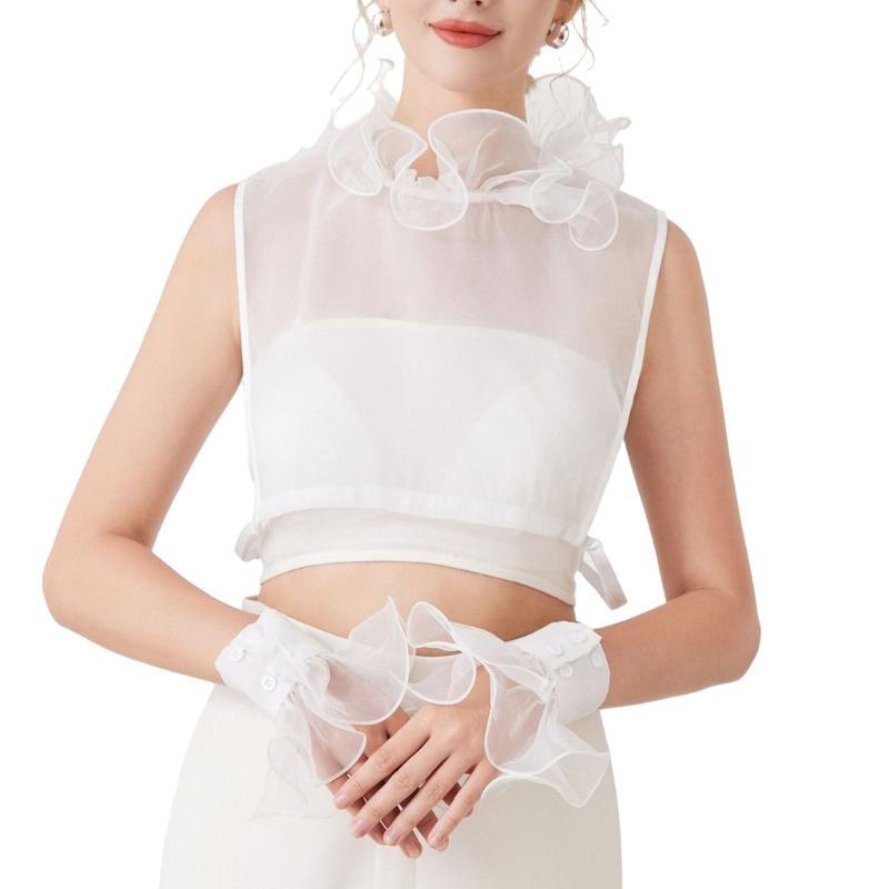 Elegant Detachable Cuffs Lace Collar And Arm Sleeve Set For Women Ruched False Cuffs Sweater Blouse Wrist Warmers