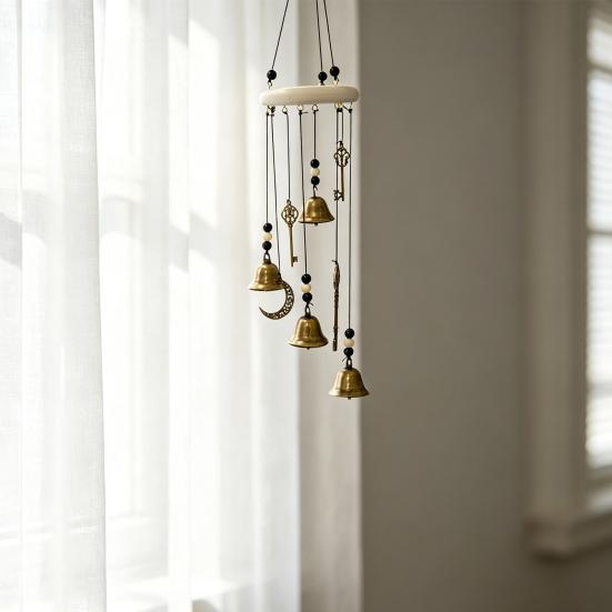 Distressed Bronze Wind Chimes Witch Bell Chime with Keys, Vintage Outside Hanging Chime, Soothing Sound Handmade Decorative for Patio, Balcony, Yard,