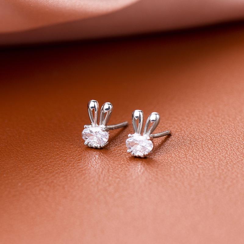 Banyan Tree S925 Silver Zircon Rabbit Earrings - Elegant, High-End Diamond Design for Women