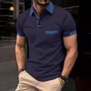 Mens Casual Color Block Pocket Short Sleeve Polo Shirt Sports Top