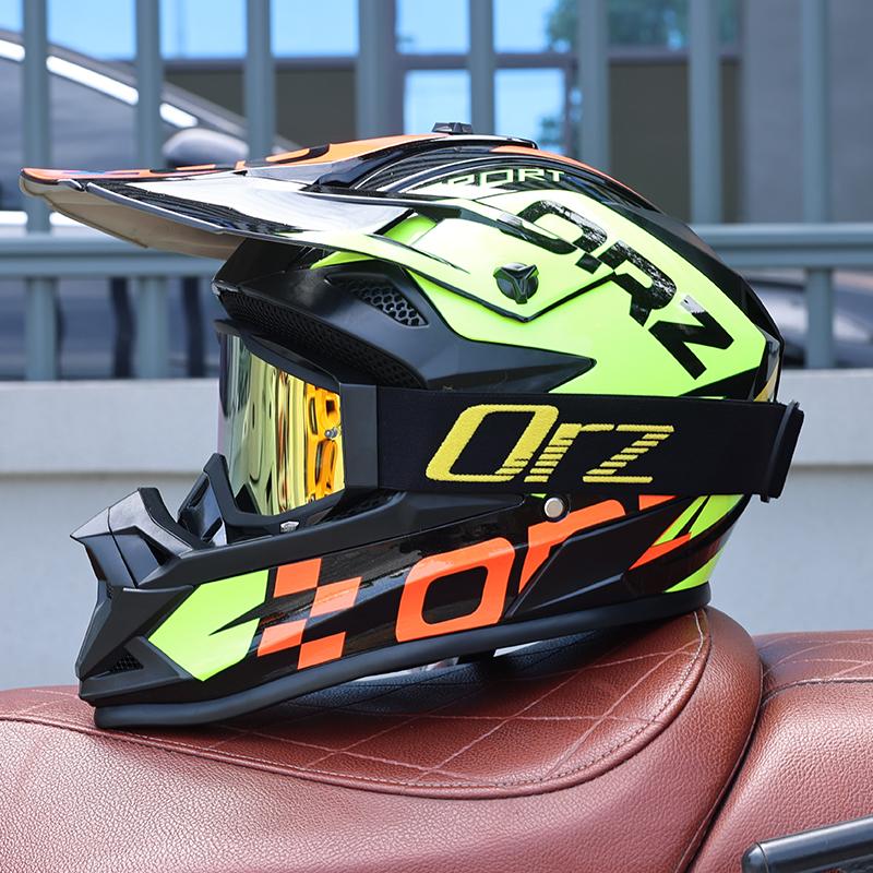 ORZ-F16-DOT Approved Off Road Motocross Helmet with Goggles, High Strength ABS Lightweight Shockproof All Terrain Safety Gear