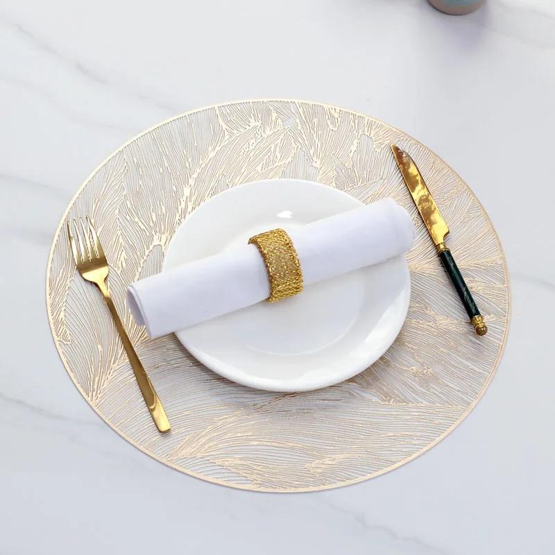Round Luxury Placemats Non-Slip Table Mats Heat Resistant Pressed Vinyl Place Mats For Dinner Table Decor Kitchen Accessories
