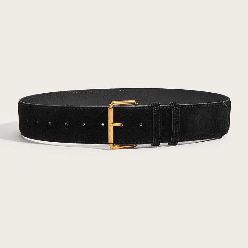 Women Fashion Luxury Design Suede Leather Wide Belt Casual Pin Buckle Waistband Business Waist Strap All-Match Clothes Decor