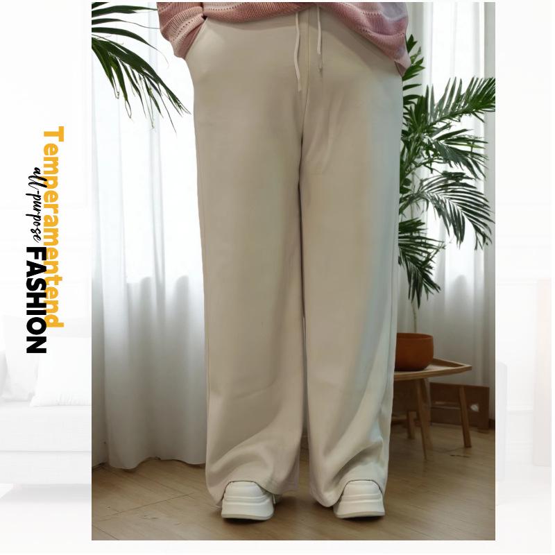 

Женские трикотажные брюки из смесового хлопка с высокой посадкой и широкими штанинами для повседневной носки - Однотонные, на кулиске, свободного кроя, длинные L