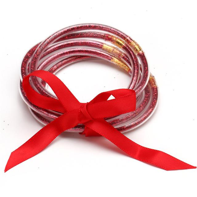 Multilayer Silicone Gold Powder Bracelet Ribbon Set Ladies Bow Christmas Bracelet Bracelet