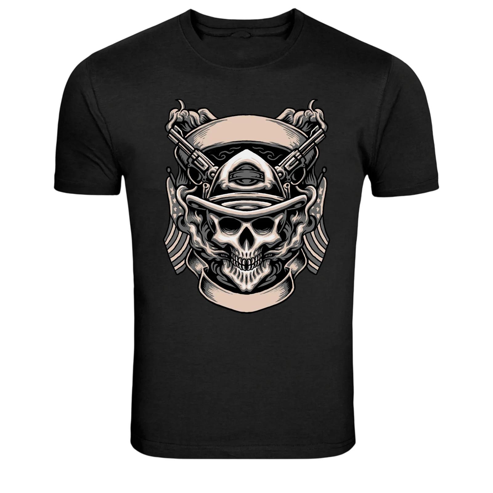 Outlaw Skull Cowboy Hat Guns Graphic T-Shirt Western Biker Te M