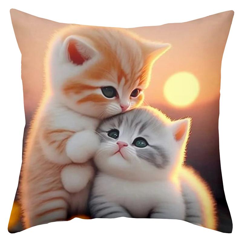 Cute Kitten-Printed Cushion Covers for Home Decor Polyester pillowcase, sofa decorative cushion cov Headboard Pillow