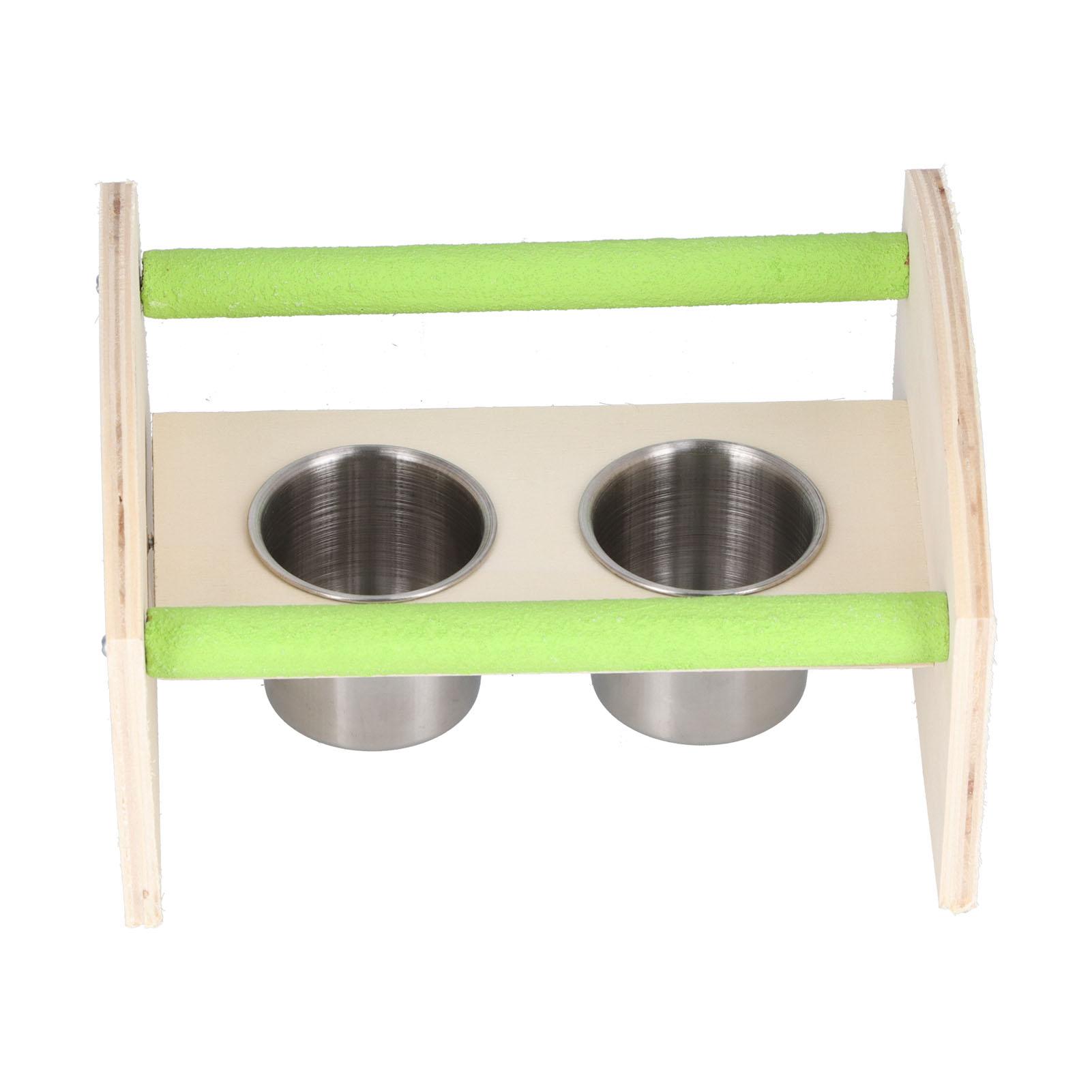 Parrot Wood Stand with 2 Stainless Steel Feeding Cup Playstand Training Toy for Outdoor Gardening