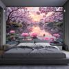 Spring Cherry Blossoms Lotus Scenery Tapestry Wall Decor Polyester Fiber for Living Room Bedroom Office
