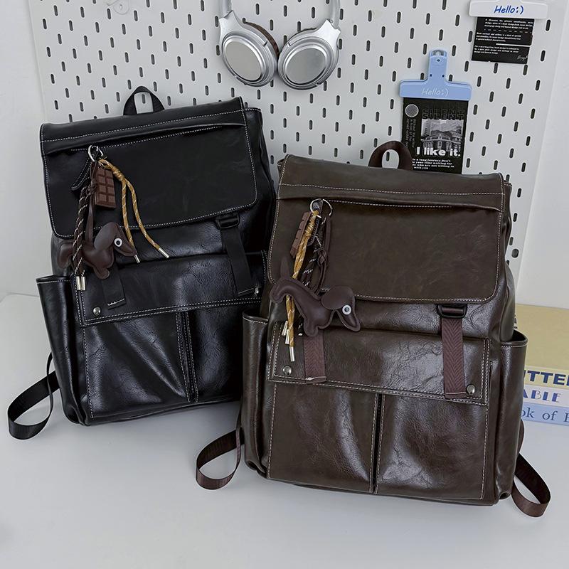 Schoolbag, business laptop handbag, unisex new PU soft leather backpack, fashionable commuter, large capacity travel backpack