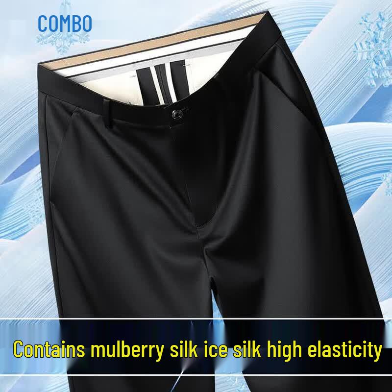 Kangbo Men s Silk Blend Straight-Leg Business Casual Pants 32