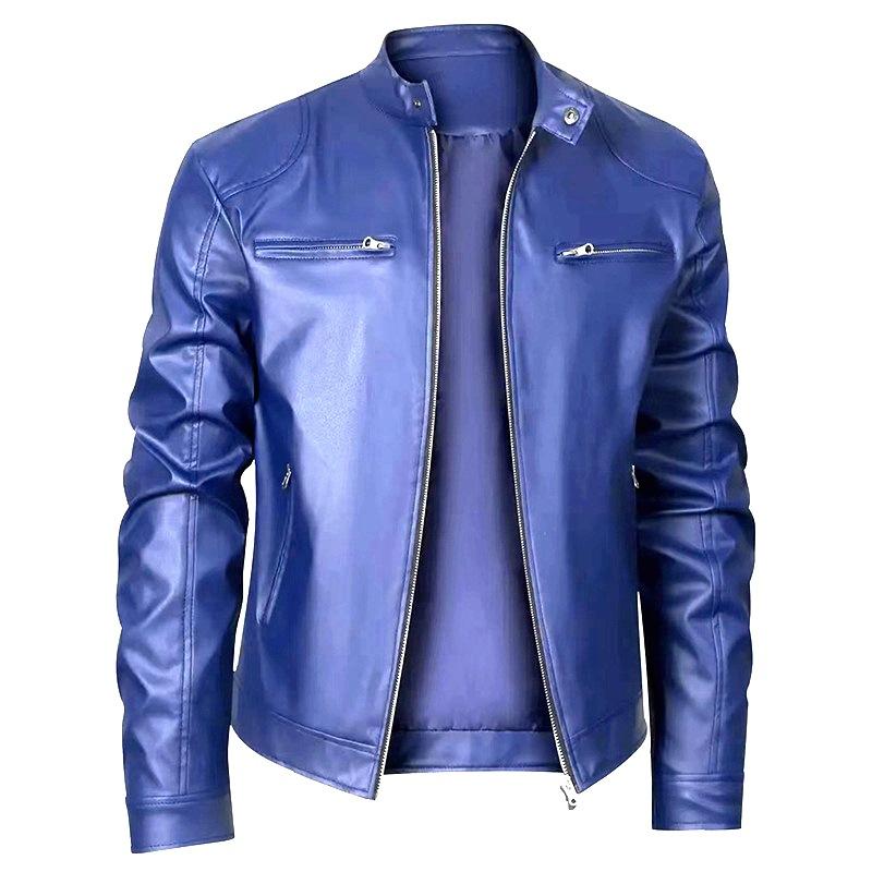 European size European and American style leather jacket men's clothing fleece thickened autumn and winter lapel collar PU leather jacket men's y