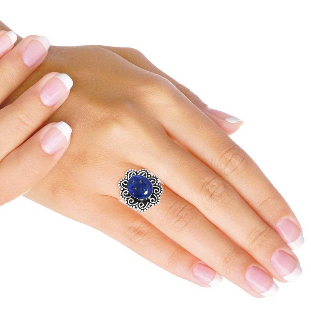 925 Sterling Silver Ring Women Gemstone Handmade Jewelry Engagement Gift Blue Green Purple Copper Turquoise Pearl Lapis Mother Of Pearl Boho