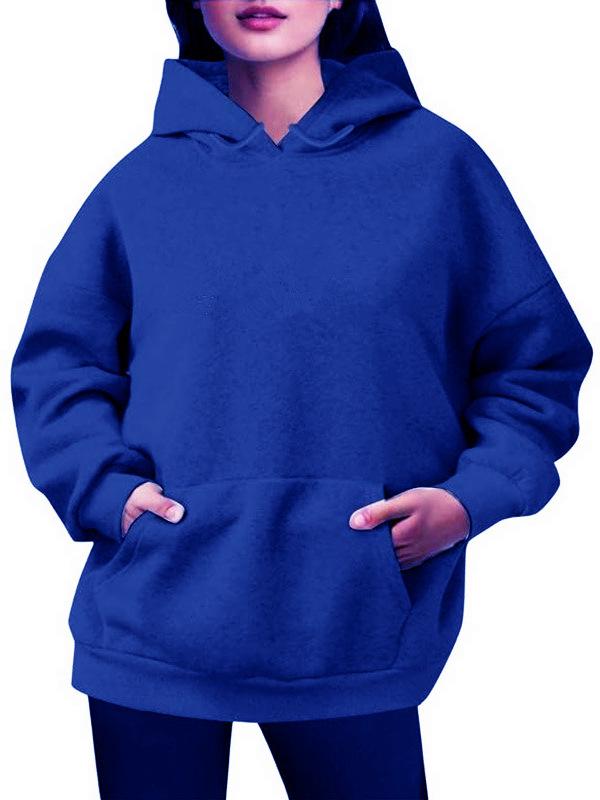Women's European/American Style Casual Solid Color Plus Velvet Loose Hooded Sweatshirt for Autumn/Winter 2024